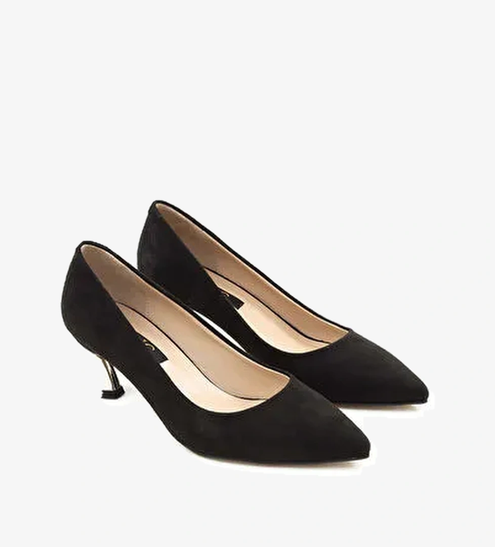 Tamer Tanca Kadın Suni Deri Siyah Süet Topuklu Ayakkabı - Görsel 1