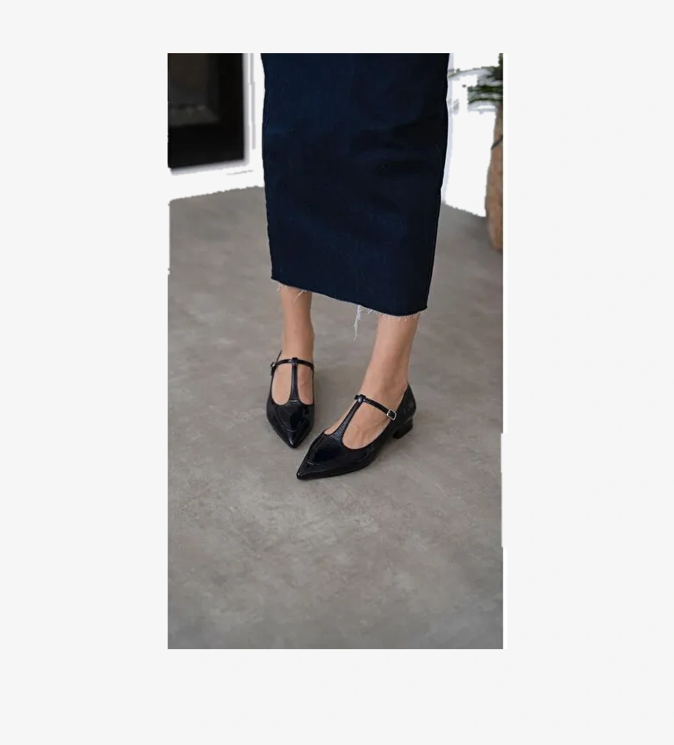 Valdis Lacivert Rugan Hakiki Deri Topuklu Ayakkabı - Görsel 1