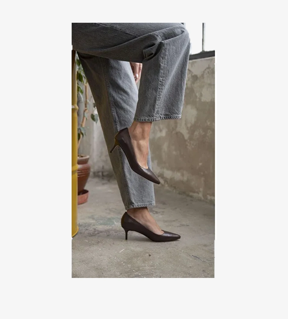 Nell Kahve Deri Stiletto - Görsel 1