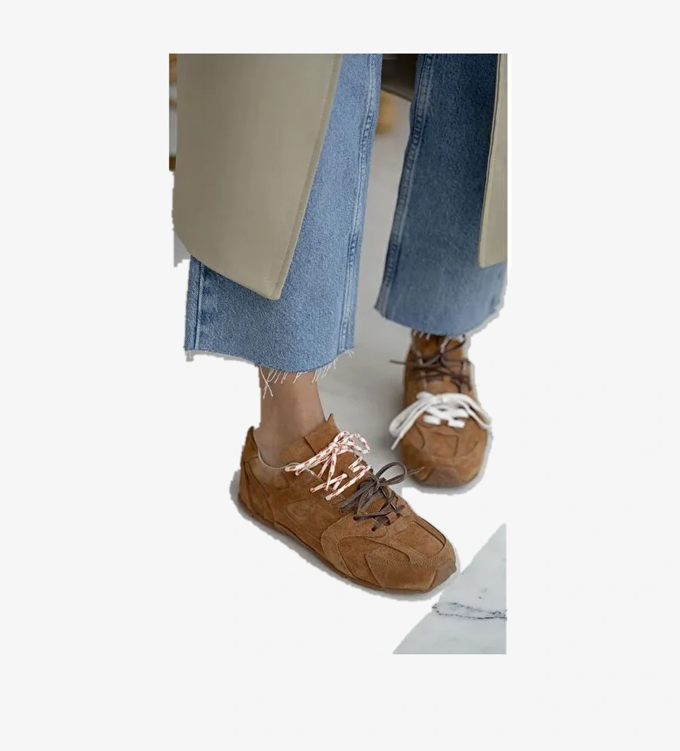 Gabbia Taba Süet Hakiki Deri Kadın Spor Ayakkabı - Görsel 1