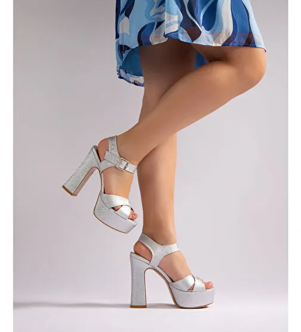 İsabella Kadın Platform Topuklu Ayakkabı Gümüş Nova - Görsel 1