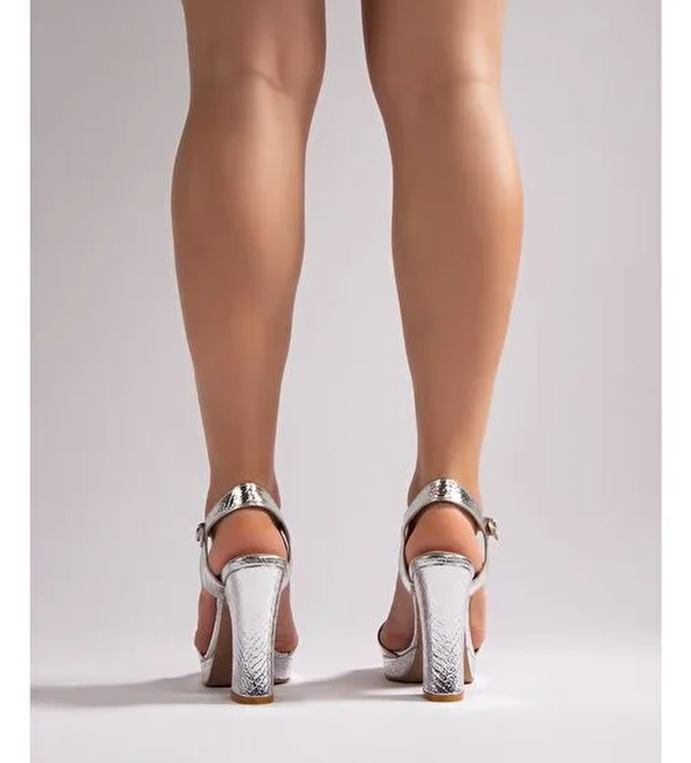 Linda Kadın Abiye Platform Topuklu Ayakkabı Gümüş - Görsel 1