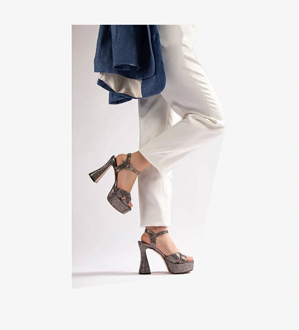 Camelia Kadın Abiye Platform Topuklu Ayakkabı Nikel Taşlı - Görsel 1