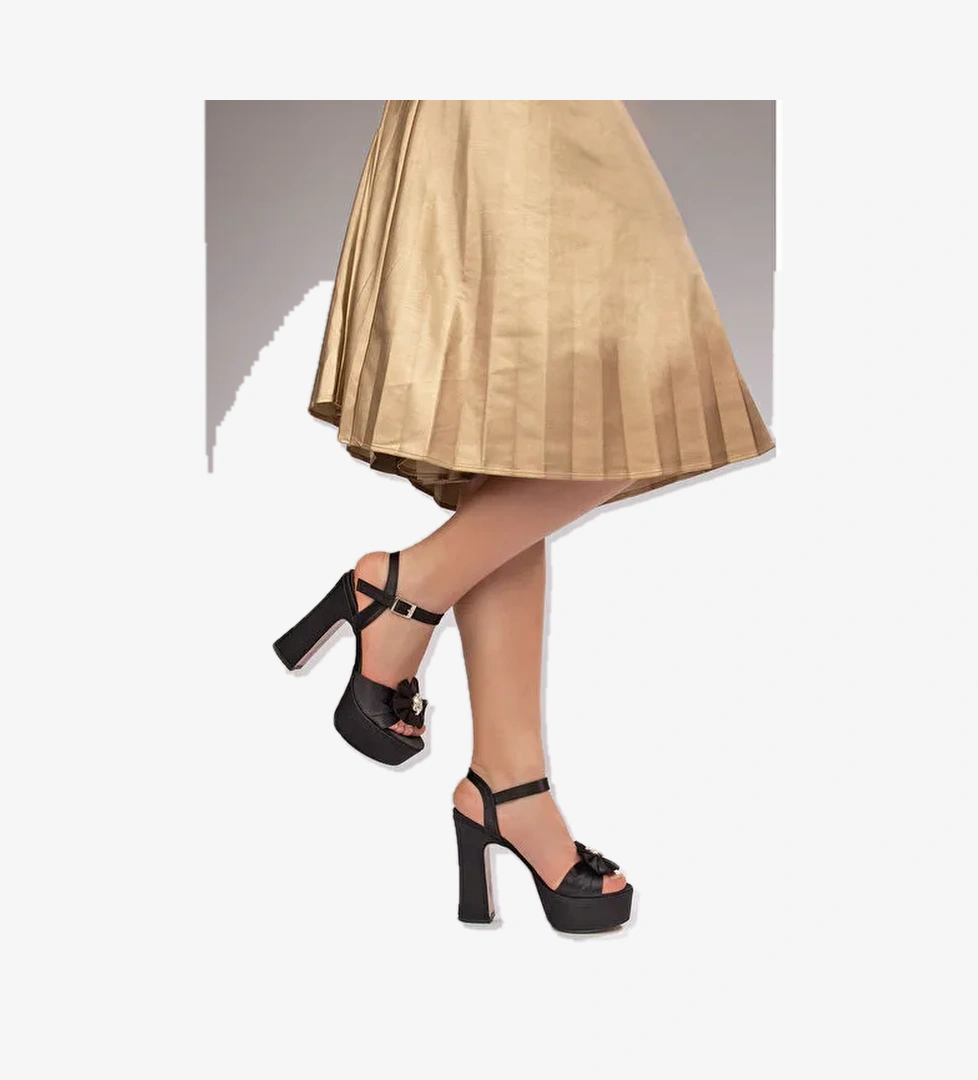 Jade Kadın Platform Topuklu Ayakkabı Siyah Saten - Görsel 1