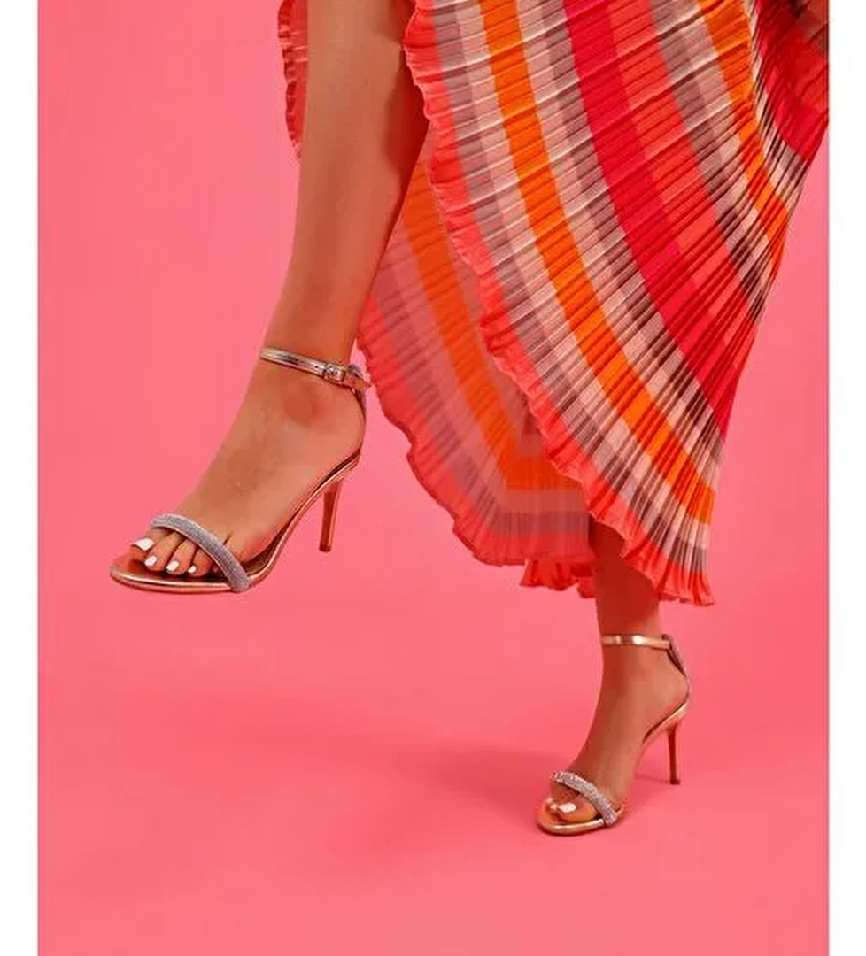 Sofia Kadın Abiye Topuklu Sandalet Gold Kristal - Görsel 1