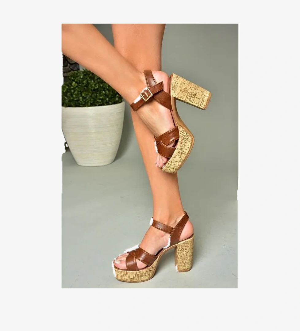 U996251509 Taba Platform Kalın Topuklu Kadın Ayakkabı - Görsel 1