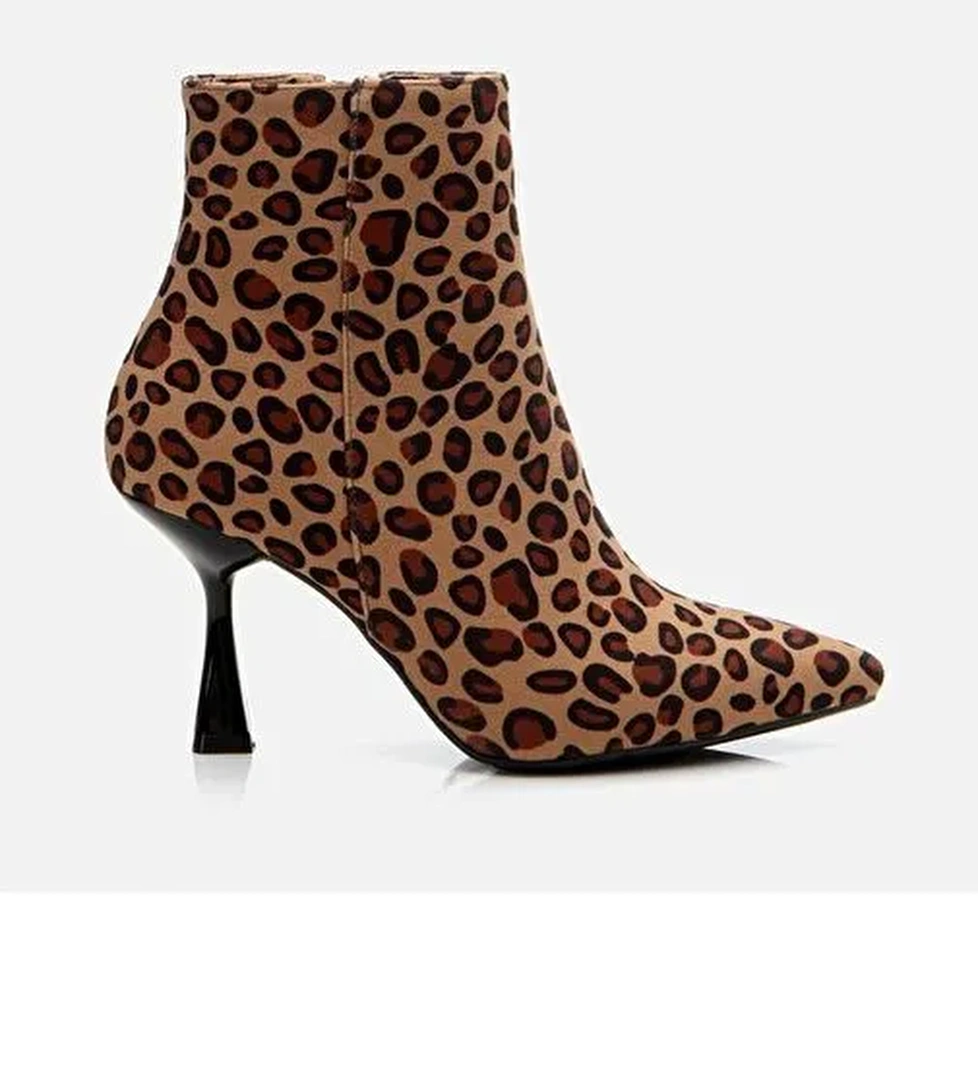 Leopar Desenli Kadın Topuklu Bot - Görsel 1