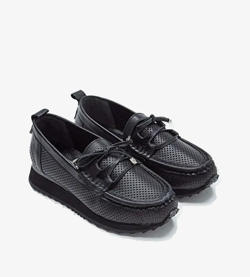 Tamer Tanca Kadın Hakiki Deri Siyah Loafer Ayakkabı - Görsel 1