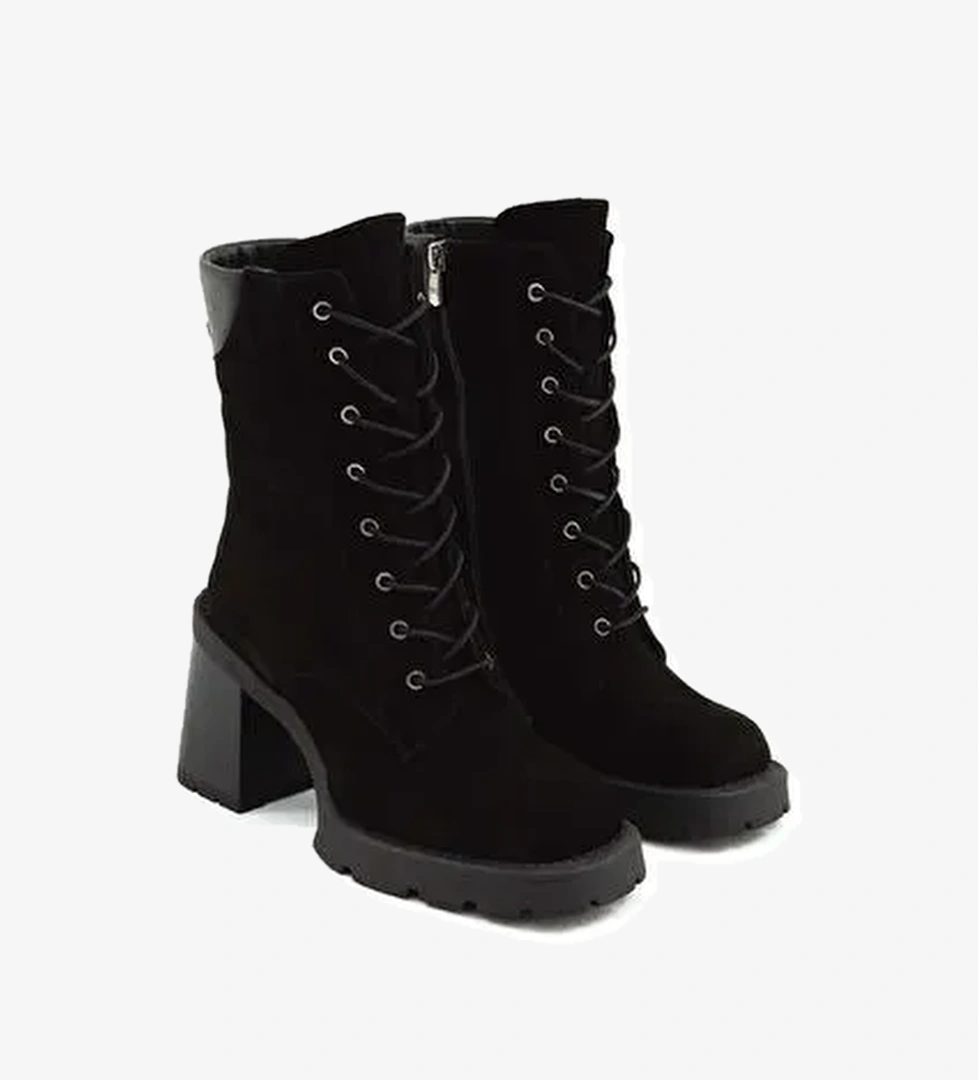 Tamer Tanca Kadın Hakiki Deri Siyah Süet Casual Bot - Görsel 1