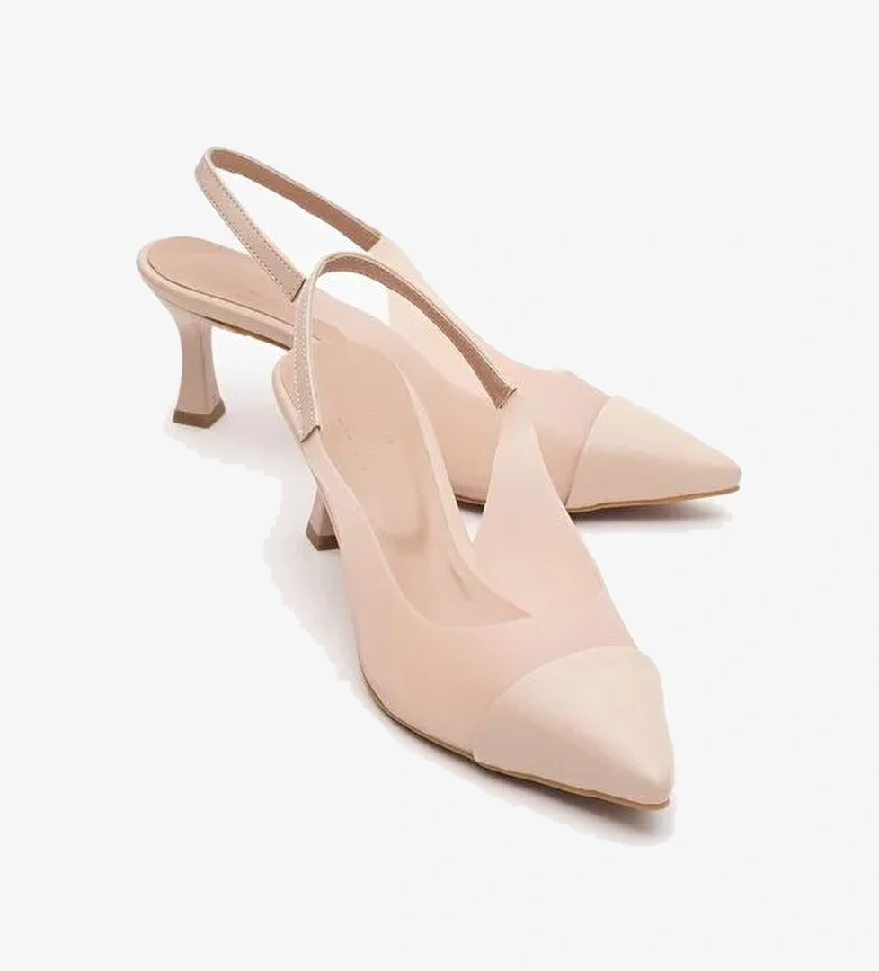 MOORE Ten Şeffaf Arkası Açık Sivri Burun Kadın Topuklu Ayakkabı - Görsel 1