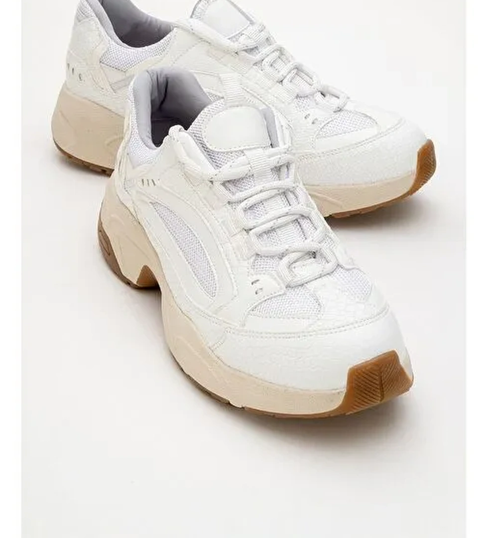 LETTY Beyaz Baskı Fileli Kadın Spor Ayakkabı - Görsel 1