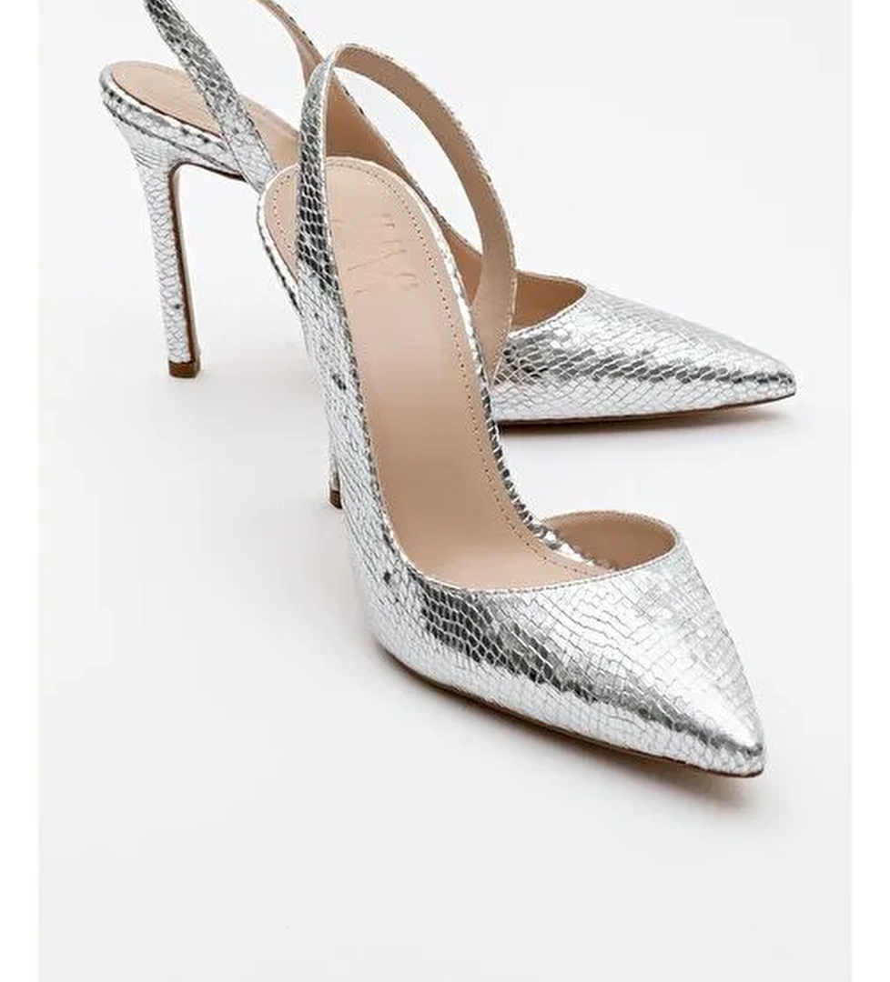 TWİNE Gümüş Desenli Kadın Topuklu Ayakkabı - Görsel 1