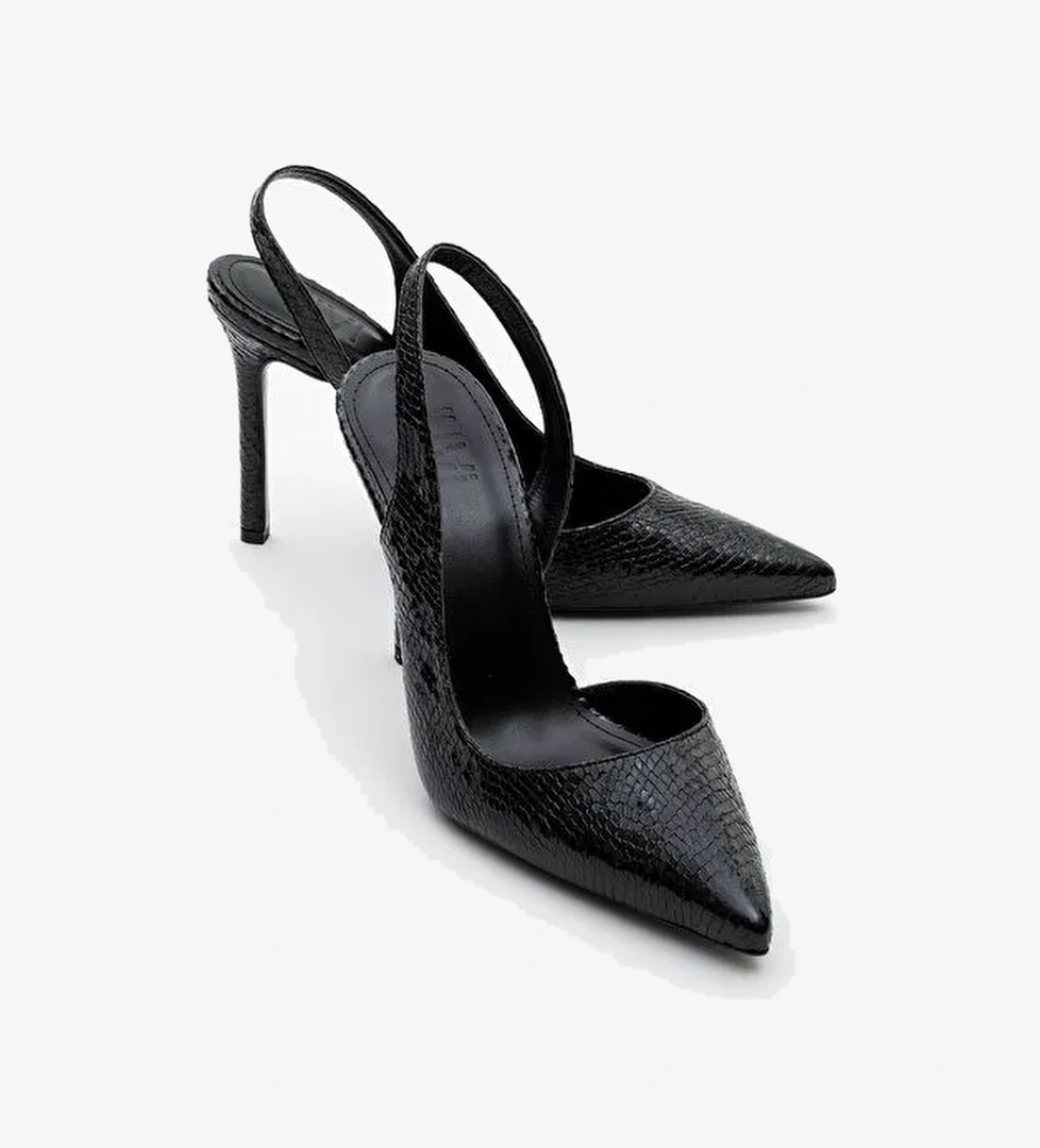 TWİNE Siyah Desenli Kadın Topuklu Ayakkabı - Görsel 1