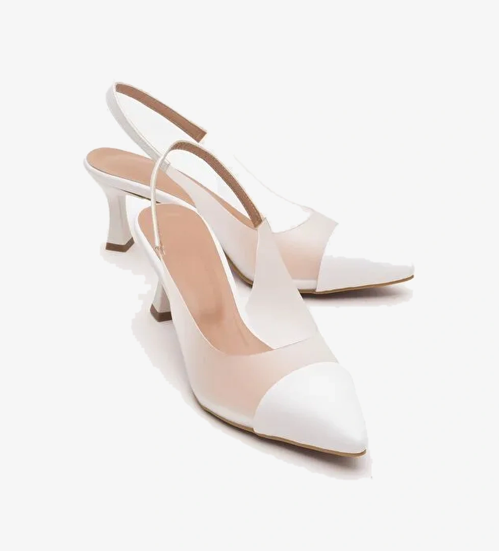 MOORE Beyaz Şeffaf Arkası Açık Sivri Burun Kadın Topuklu Ayakkabı - Görsel 1