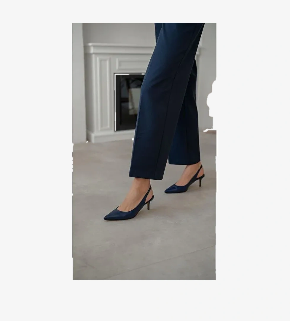 Lisa Lacivert Hakiki Deri Topuklu Ayakkabı - Görsel 1