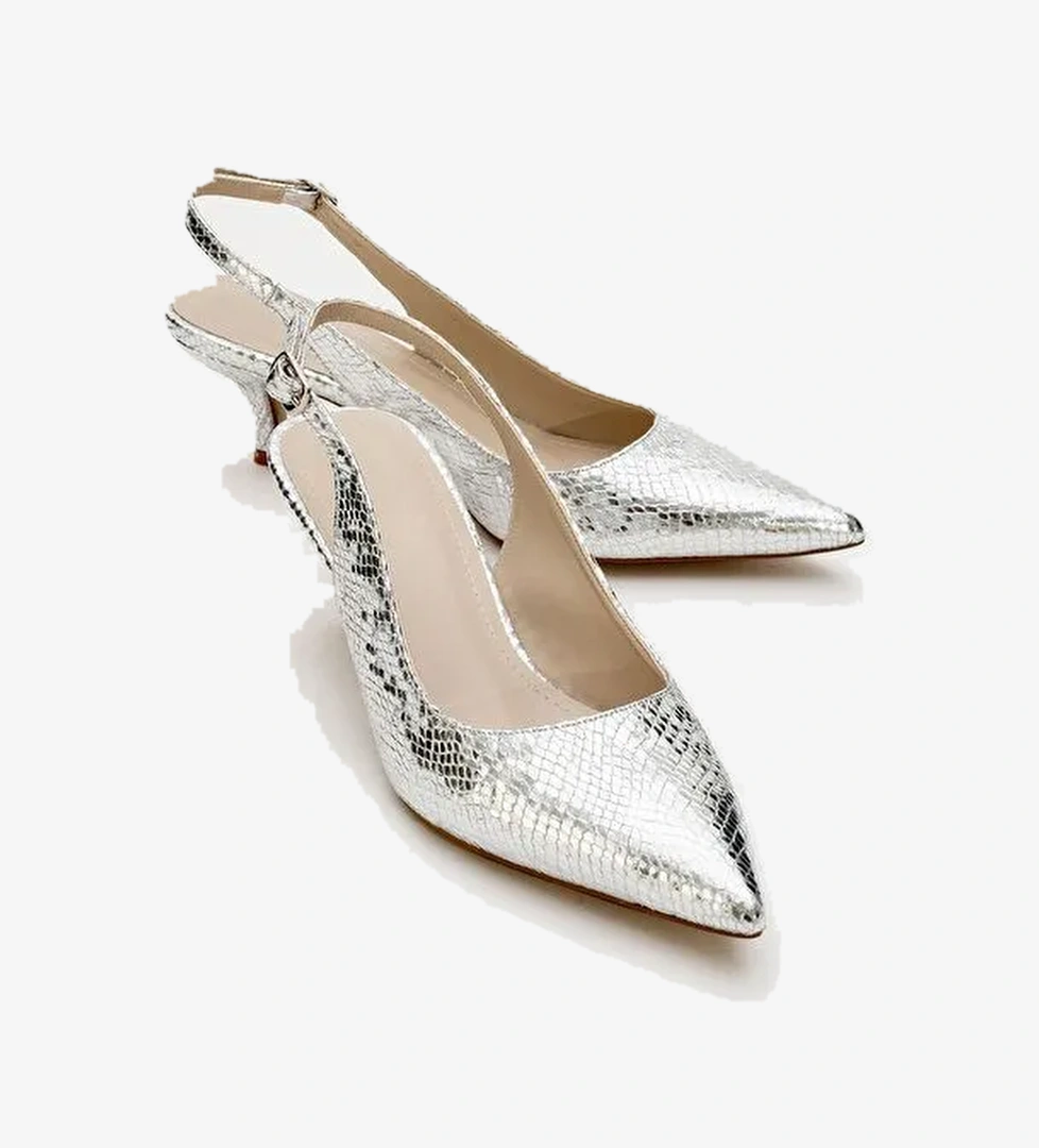 VALUE Gümüş Desenli Kadın Topuklu Ayakkabı - Görsel 1