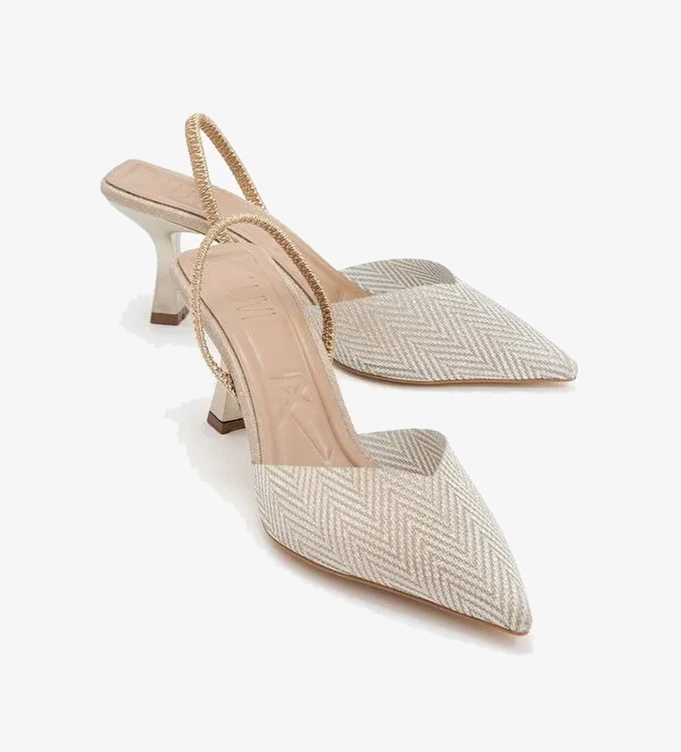 RENOS Altın Kum Sim Sivri Burun Kadın Topuklu Abiye Ayakkabı