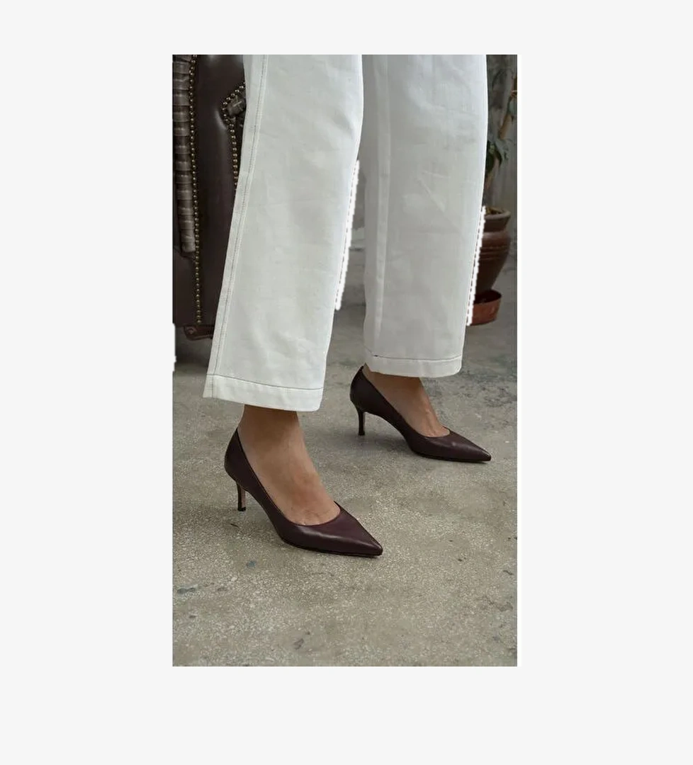 Brant Bordo Hakiki Deri Topuklu Ayakkabı - Görsel 1