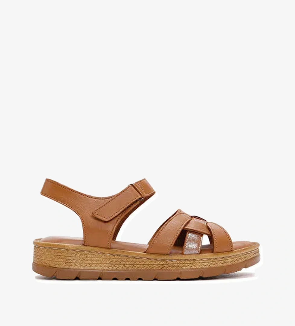 Kadın Taba Bilekten Bantlı Deri Comfort Sandalet 25SFD320714 - Görsel 1