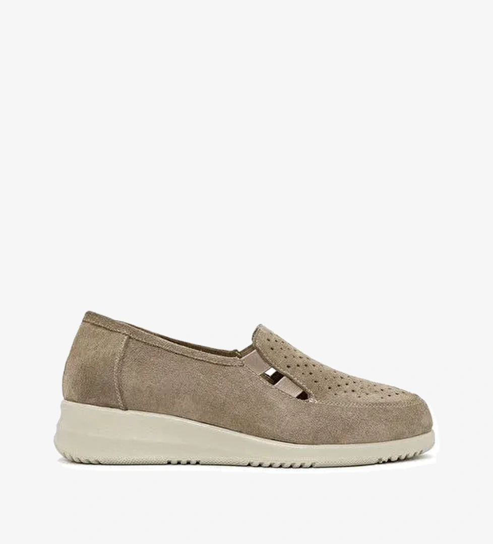 Kadın Bej Dolgu Topuklu Süet Deri Comfort Loafer 25SFD411210 - Görsel 1