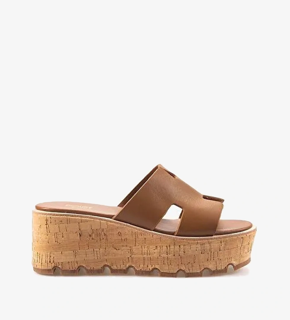 Rouge Hakiki Deri Dolgu Topuk Kadın Terlik 3067 - Görsel 1