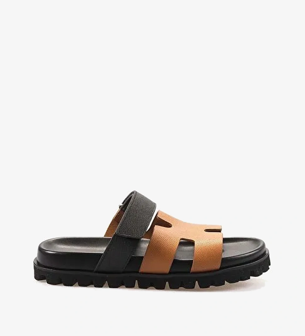 Mocassini Hakiki Deri Taba Siyah Erkek Terlik 3039 - Görsel 1