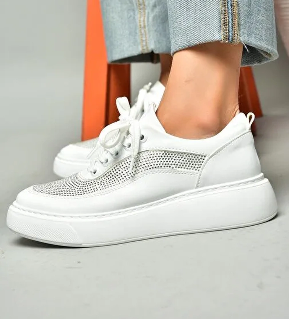 S274048509 Beyaz Taşlı Kadın Spor Ayakkabı Sneakers - Görsel 1