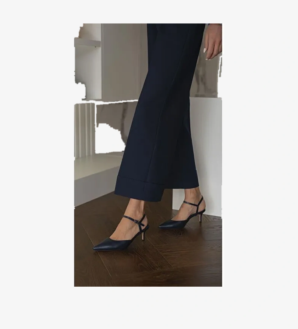 Rangel Lacivert Hakiki Deri Topuklu Ayakkabı - Görsel 1