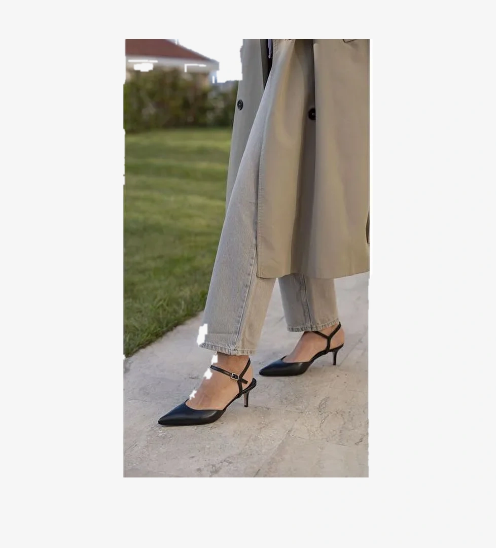 Rangel Siyah Hakiki Deri Topuklu Ayakkabı - Görsel 1