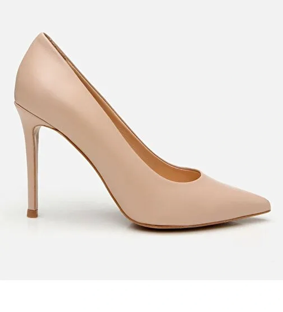 Kadın Deri Bej İnce Topuklu Stiletto - Görsel 1