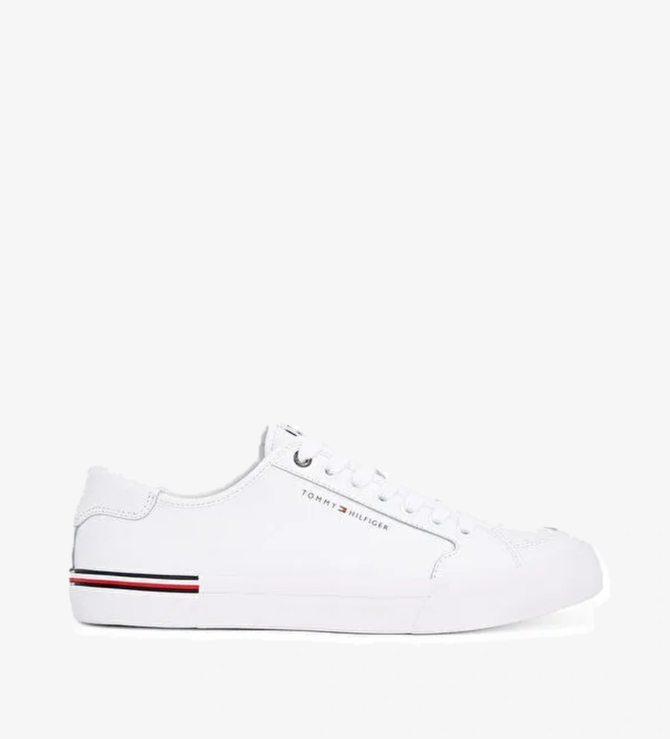 Tommy Hilfiger Beyaz Erkek Sneaker CORE CORPORATE VULC LEATHER - Görsel 1