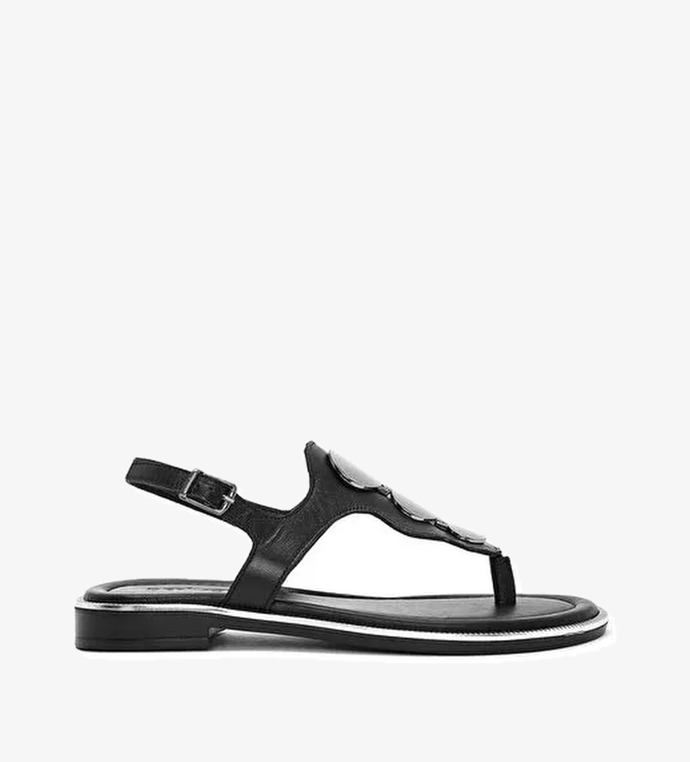 Kadın Siyah Parmak Arası Deri Sandalet 25SFD361918 - Görsel 1