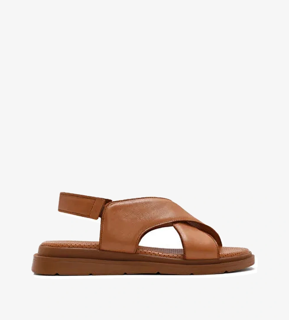 Kadın Taba Lastikli Deri Sandalet 25SFD362118 - Görsel 1