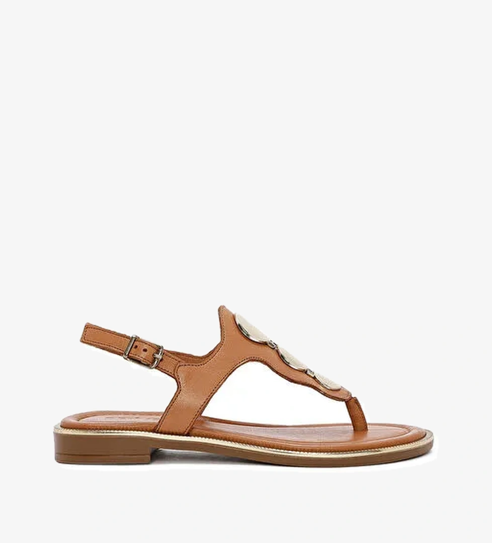 Kadın Taba Parmak Arası Deri Sandalet 25SFD361918 - Görsel 1