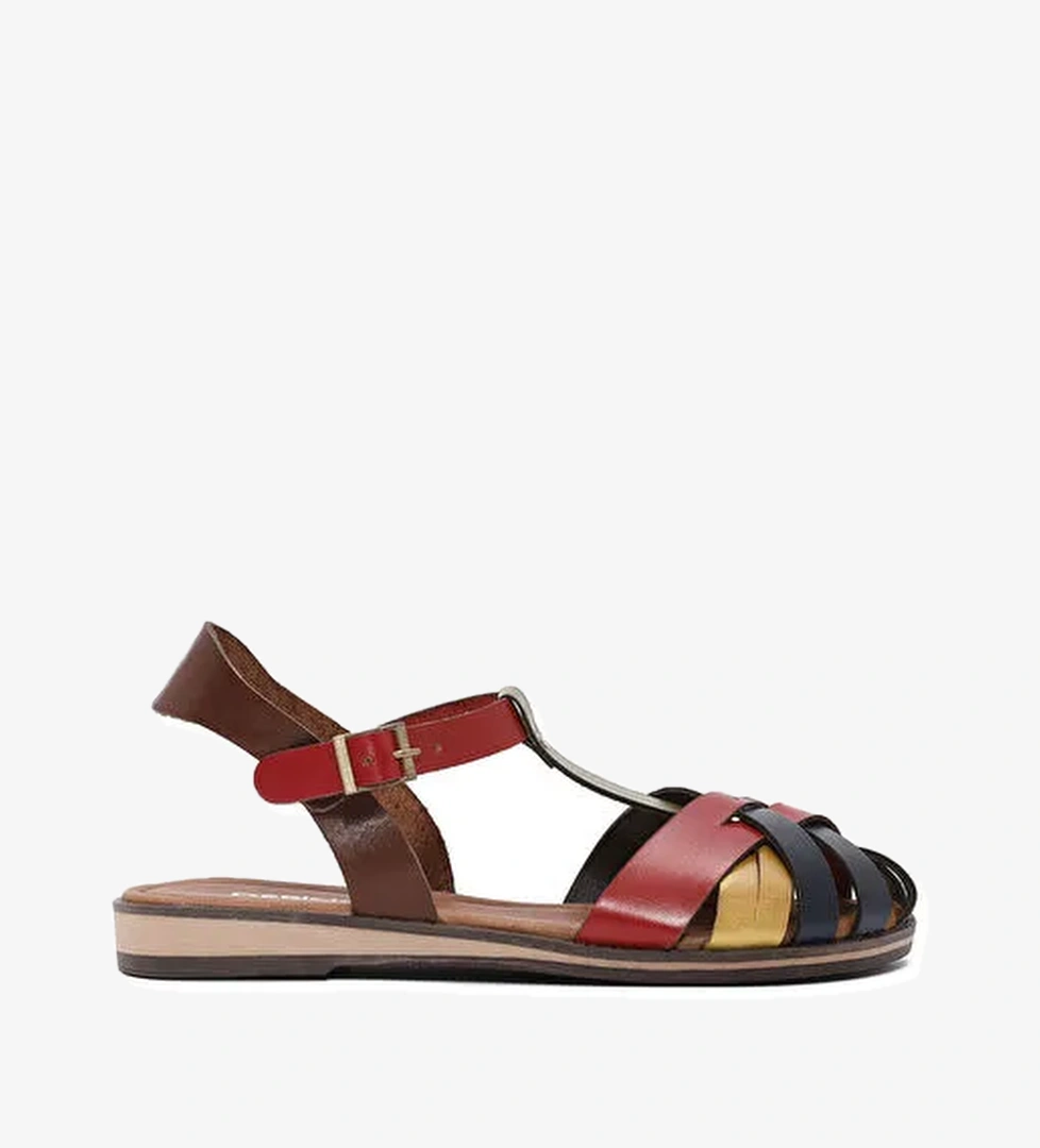 Kadın Çok Renkli Bilekten Bağlamalı Deri Bodrum Sandalet 25SFD333718 - Görsel 1