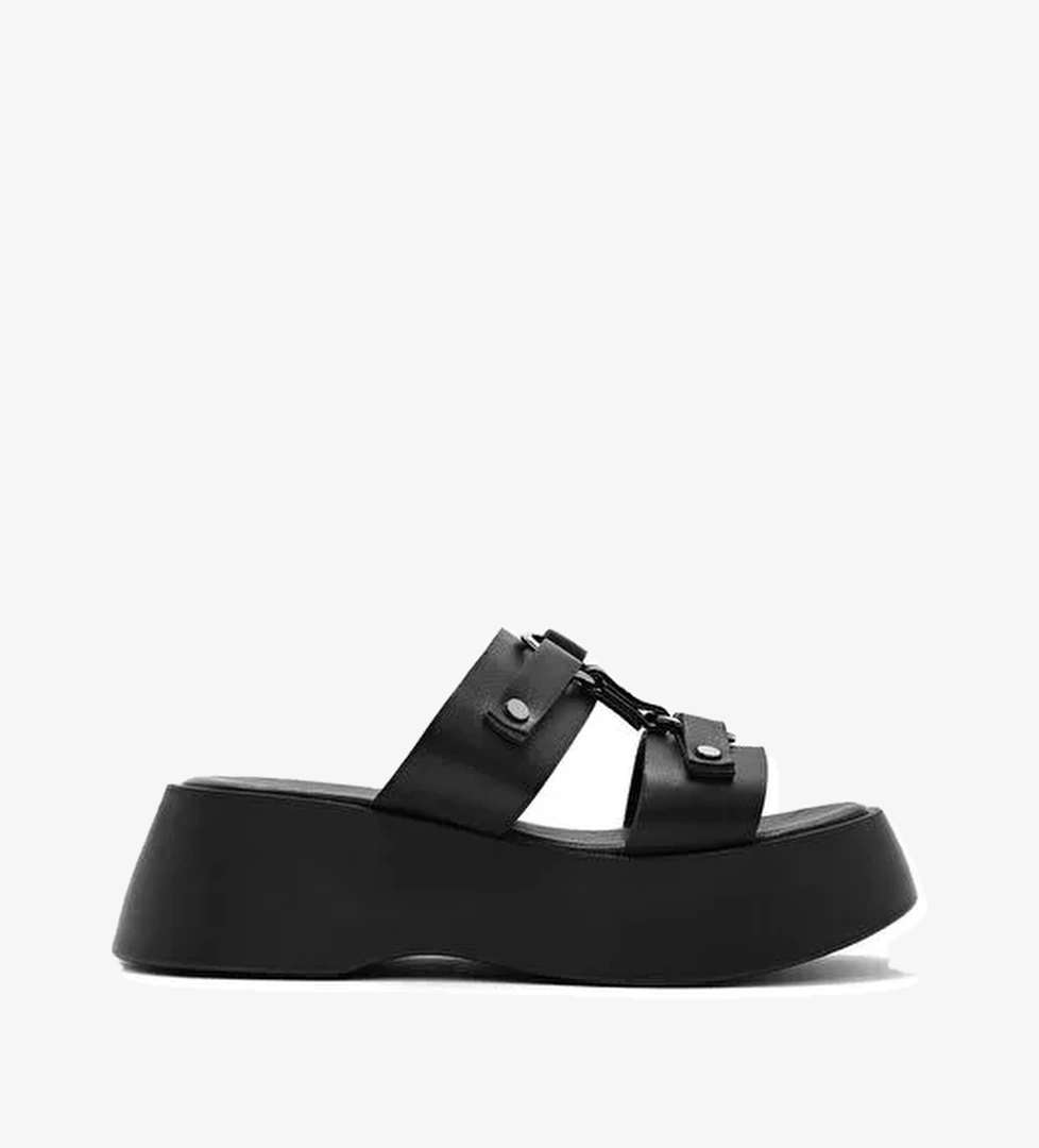 Derimod Derimod Kadın Siyah Kalın Tabanlı Deri Terlik 25SFD152418 Sandalet & Terlik | Boyner Siyah - 1. görsel