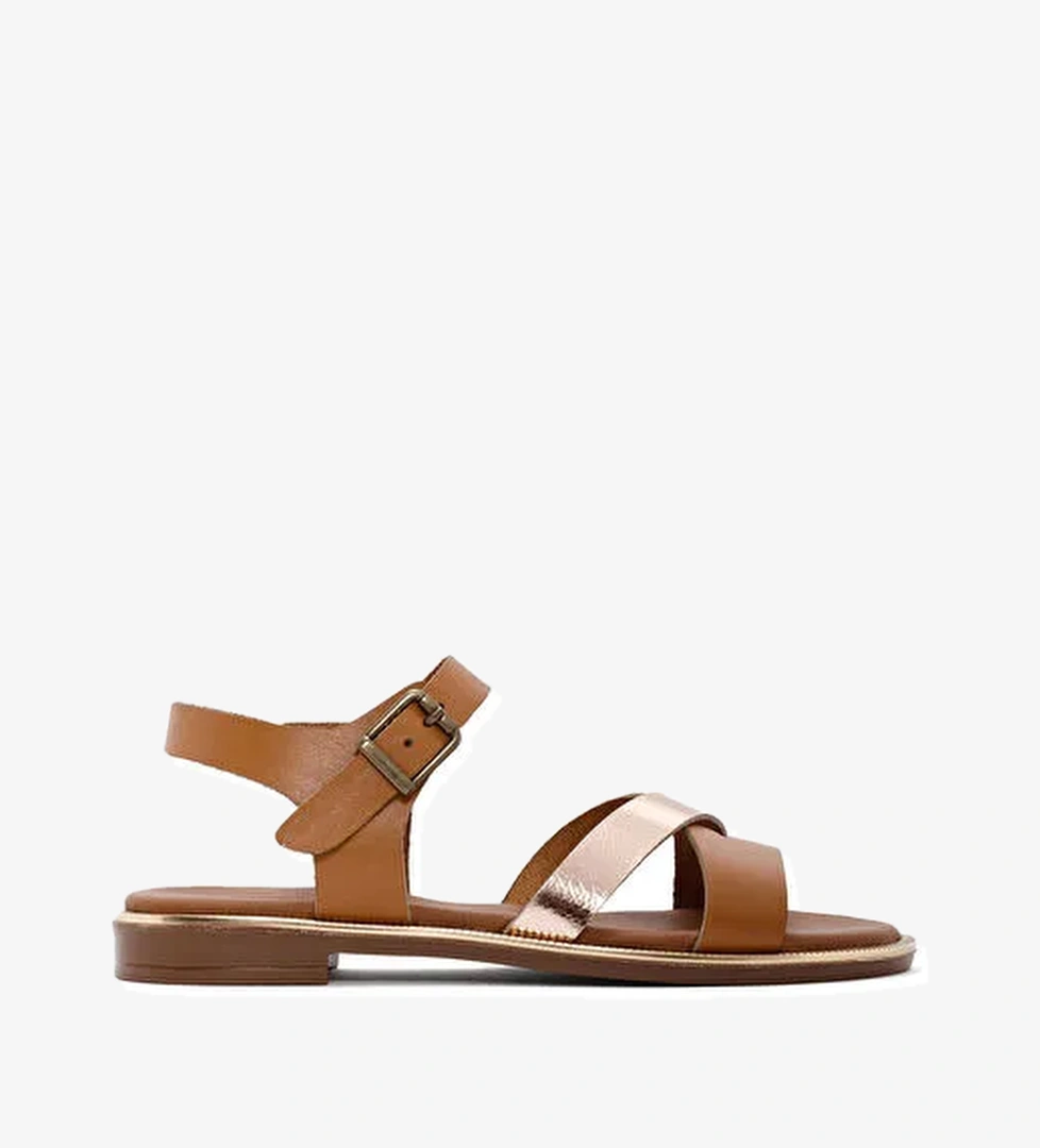 Kadın Taba Bilekten Tokalı Deri Sandalet 25SFD360814 - Görsel 1