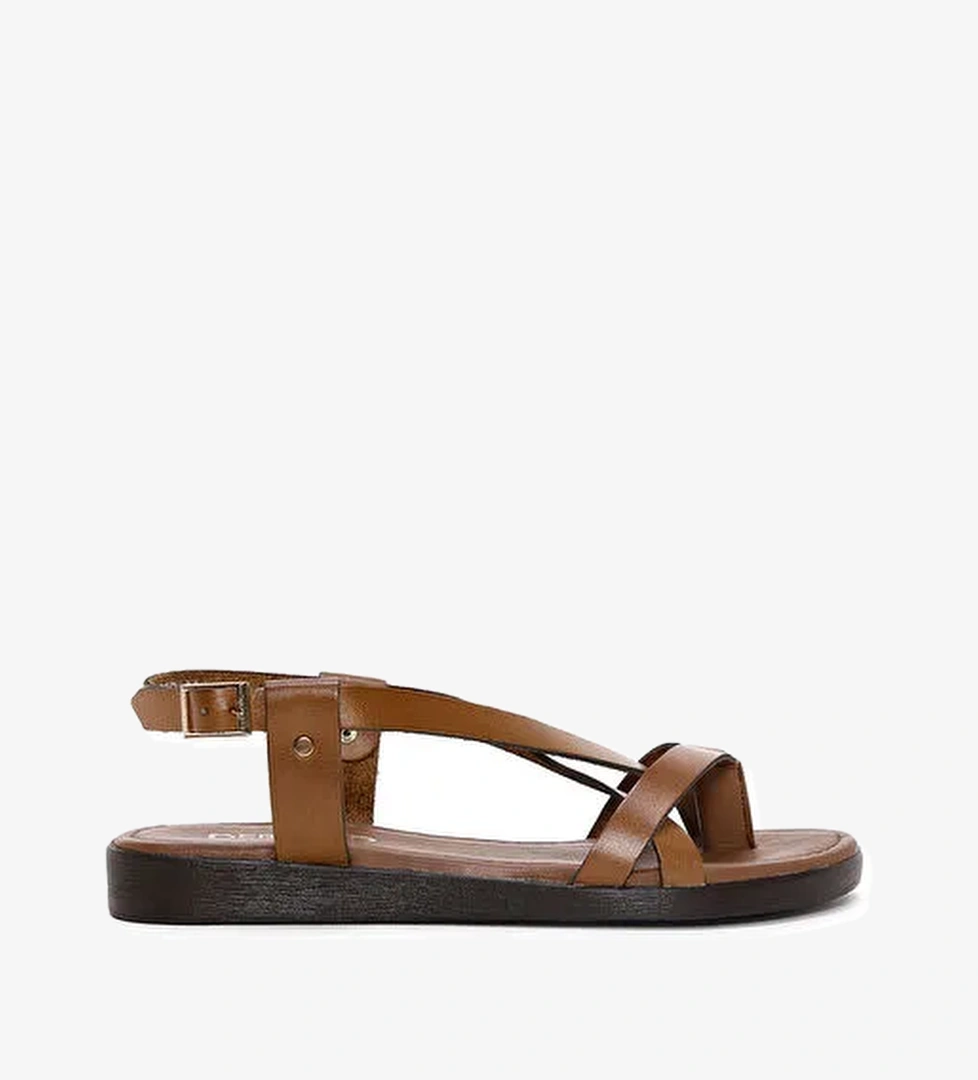 Kadın Taba Parmak Arası Deri Bodrum Sandalet 25SFD330818 - Görsel 1