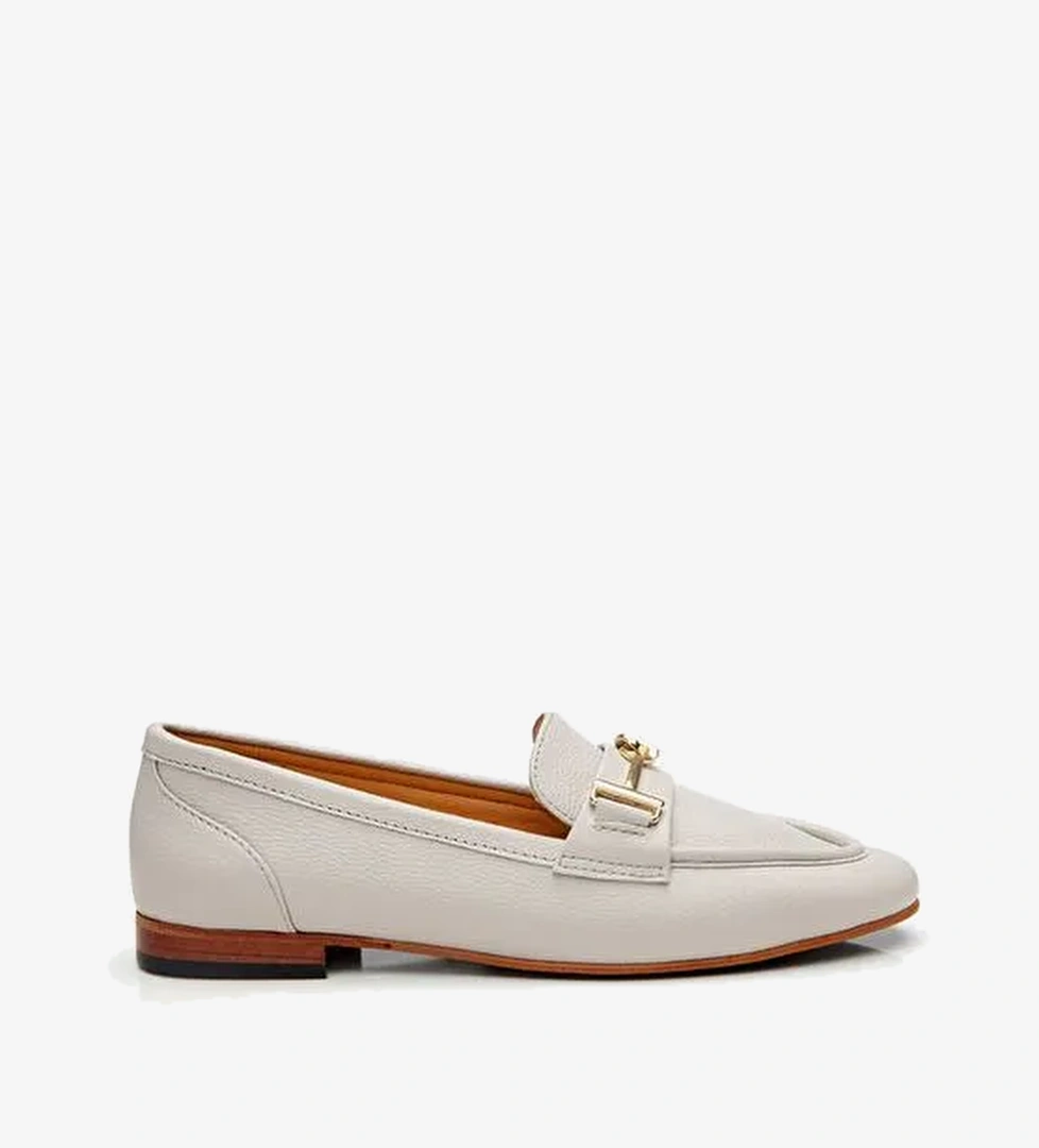 Kadın Deri Ekru Tokalı Loafer - Görsel 1