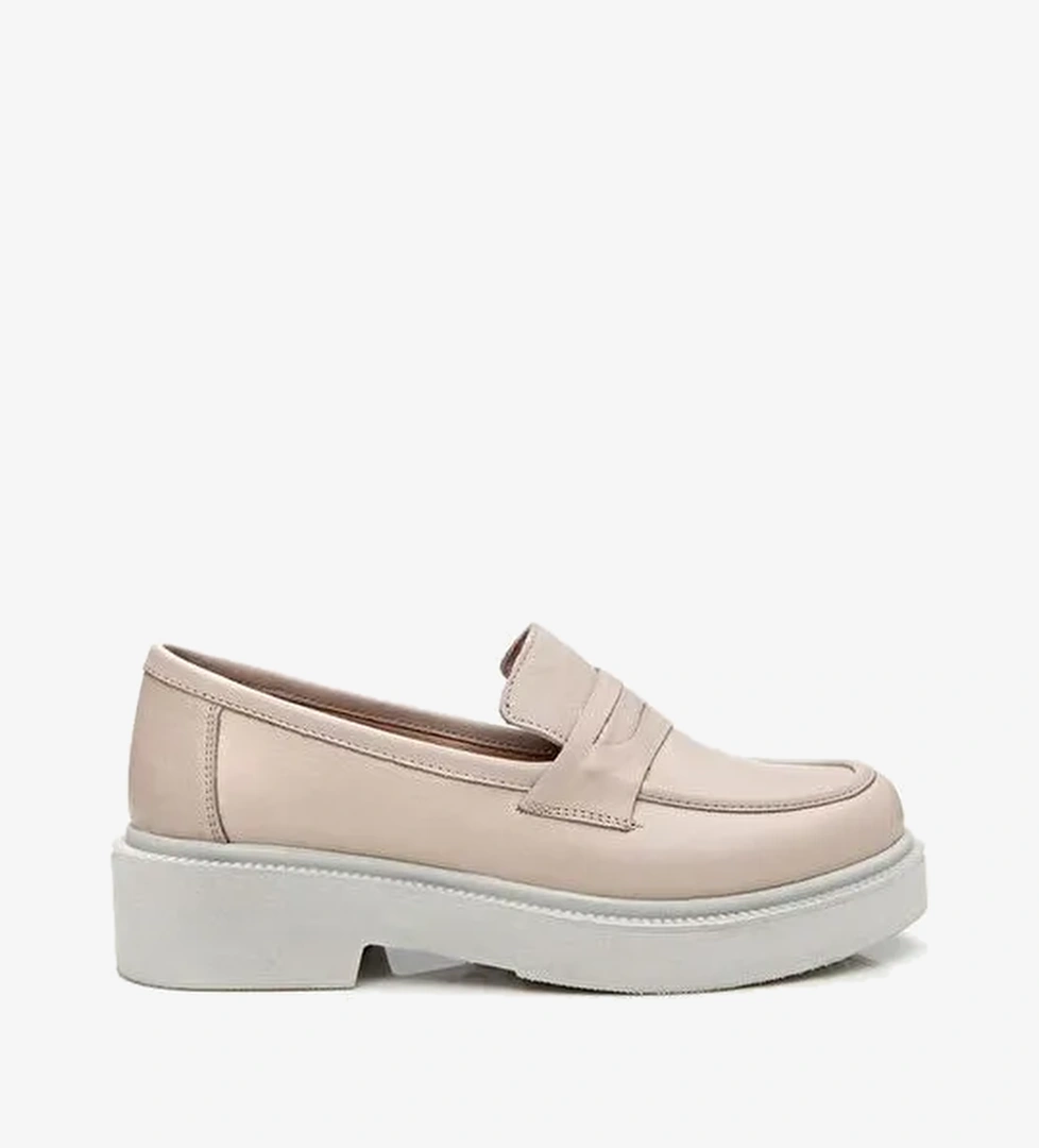 Kadın Deri Pudra Kalın Tabanlı Loafer - Görsel 1