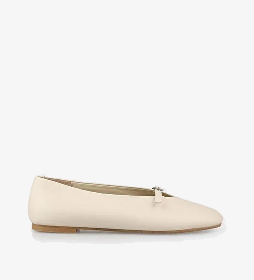 Ekru Deri Kadın Günlük Ayakkabı - Görsel 1