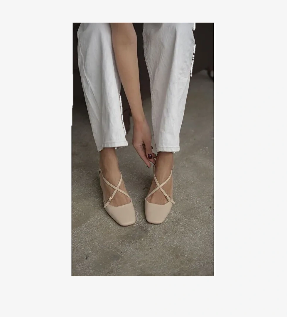 Gorter Bej Hakiki Deri Topuklu Ayakkabı - Görsel 1