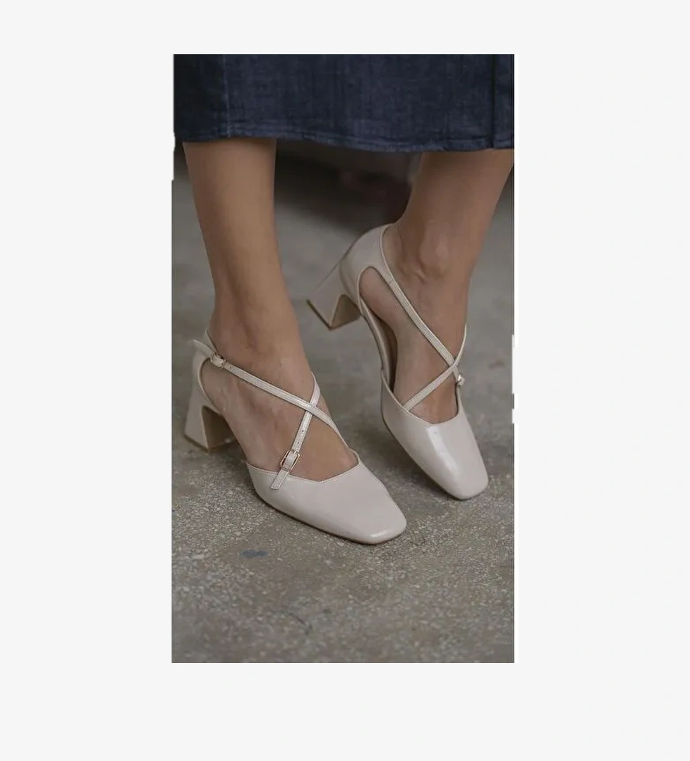 Gorter Bej Rugan Hakiki Deri Topuklu Ayakkabı - Görsel 1