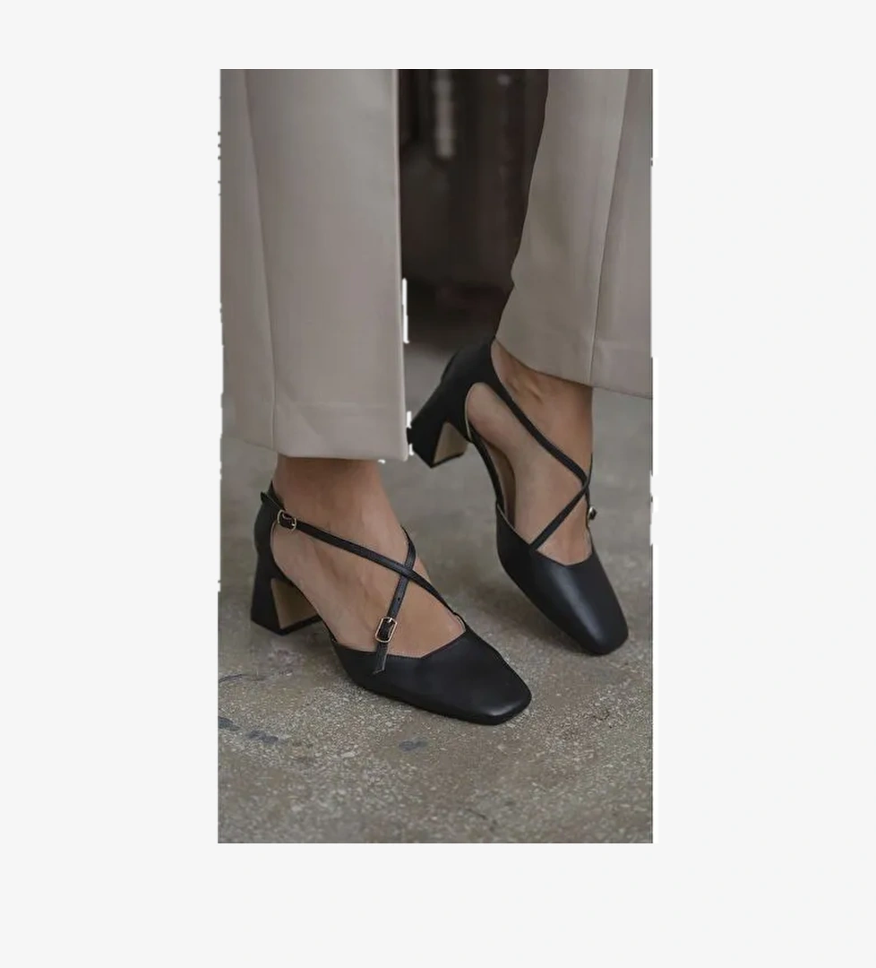 Gorter Siyah Hakiki Deri Topuklu Ayakkabı - Görsel 1