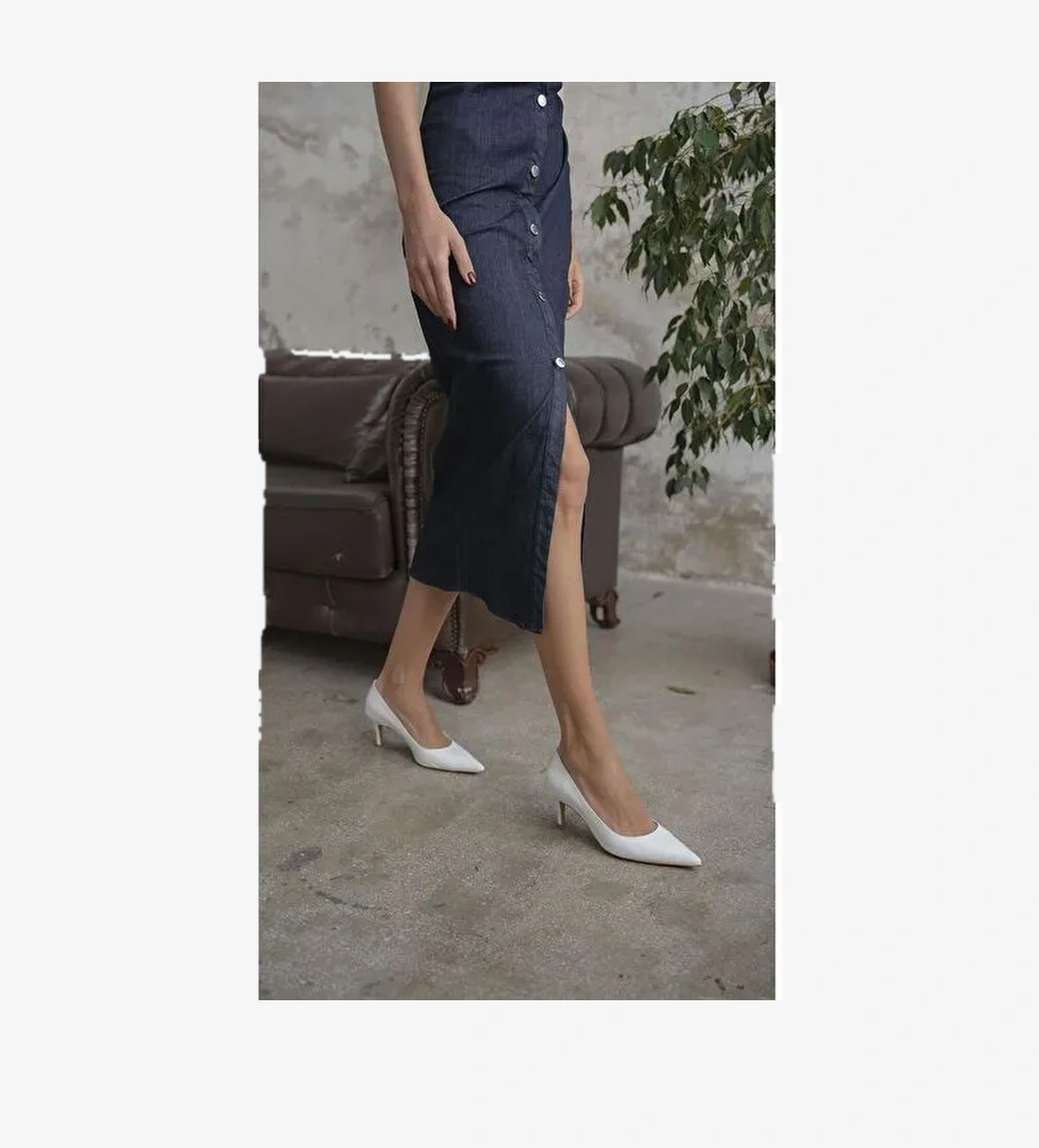 Brant Beyaz Hakiki Deri Topuklu Ayakkabı - Görsel 1