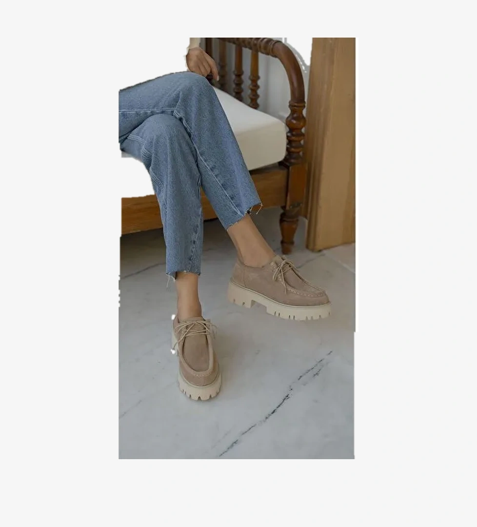 Stew Bej Süet Hakiki Deri Makosen Ayakkabı - Görsel 1