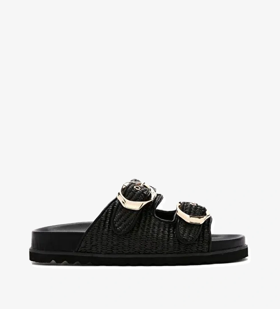 Kadın Siyah Çift Tokalı Hasır Terlik 25SFD4402M7 - Görsel 1