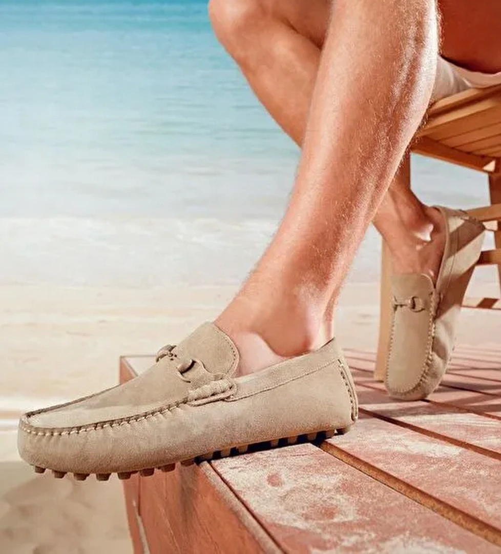 Erkek Bej Süet Deri Loafer 25SFD630810 - Görsel 1