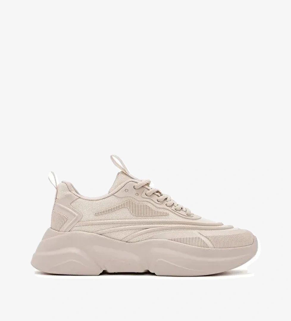 Kadın Bej Bağcıklı Kalın Tabanlı Sneaker 25SFD431114 - Görsel 1