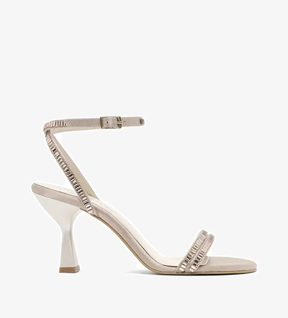 Kadın Bej Bilekten Tokalı Taşlı İnce Topuklu Sandalet 25SFE3911TS - Görsel 1